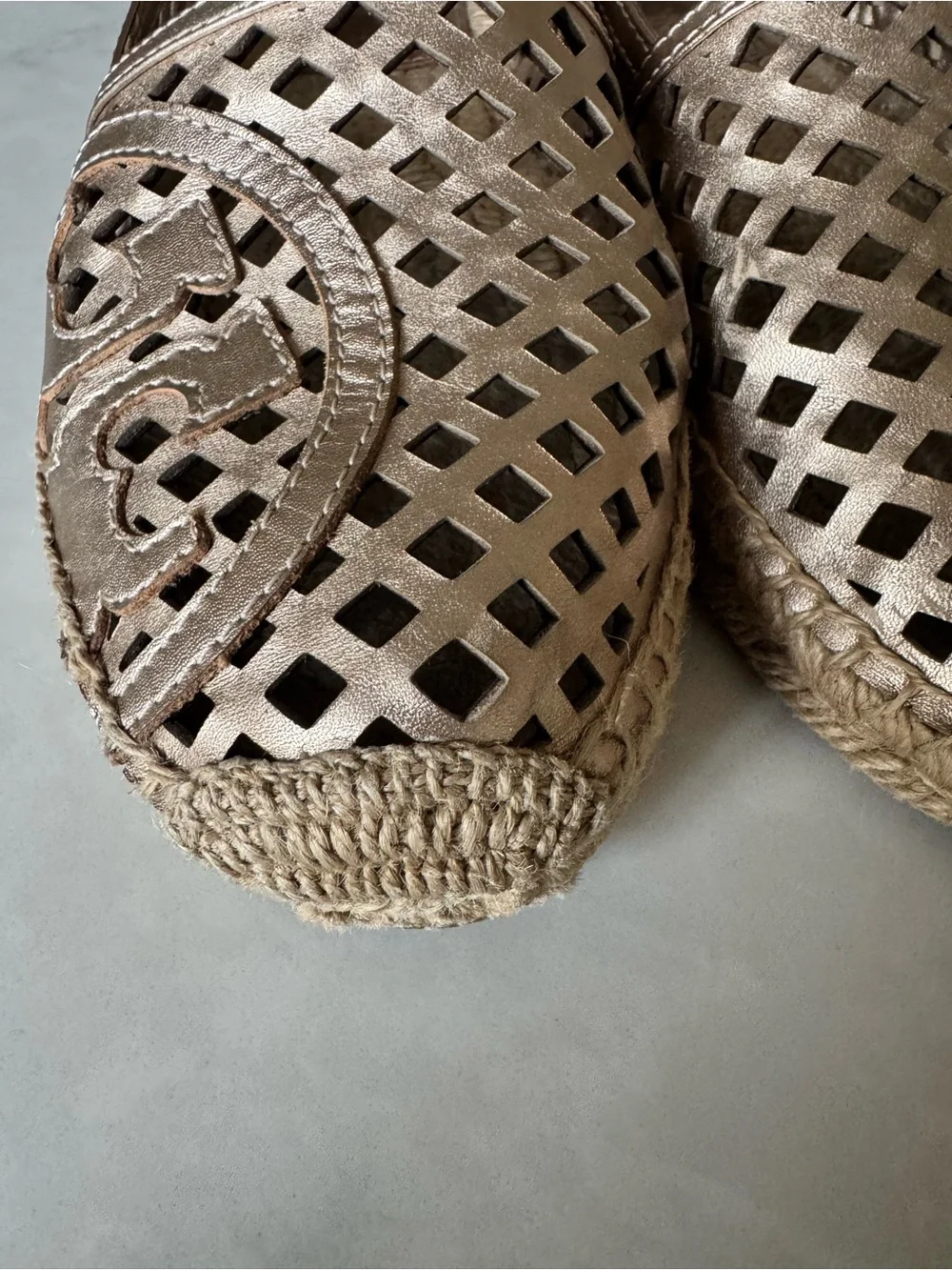 Tory Burch Metallic Gold Laser-Cut Espadrille Flats